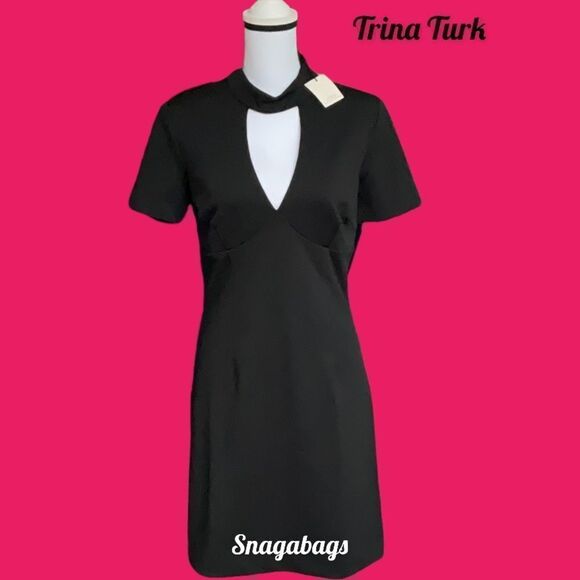 TRINA TURK NWT CAMARI CHOKER COLLAR SHEATH DRESS BLACK SIZE 8 - Picture 2 of 9